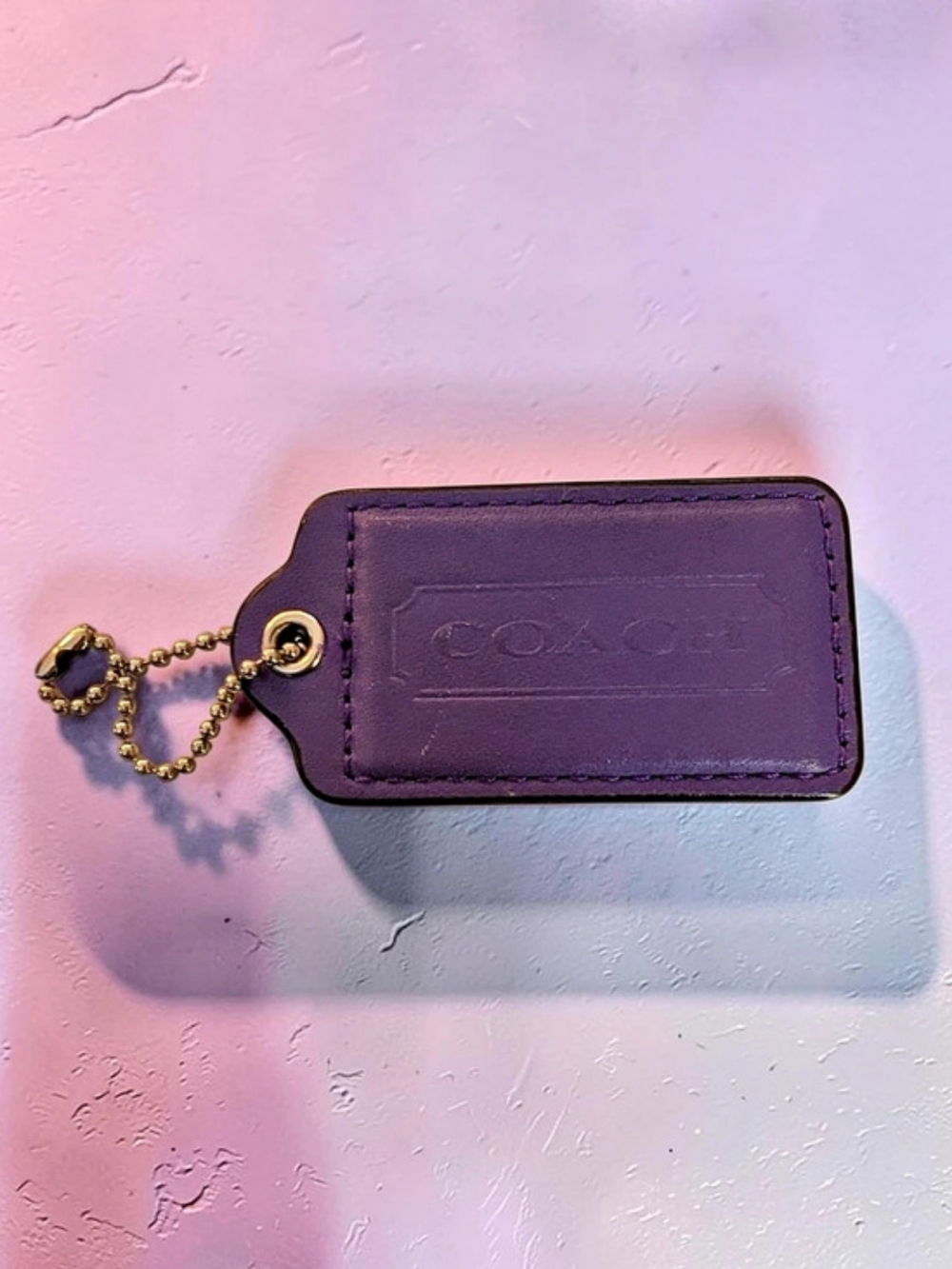 Coach Purple Leather 3" Large Hang Tag Hangtag Bag Charm Ball Chain